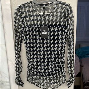 DKNY Black ,white and yellow Geometric Women's Top nwt